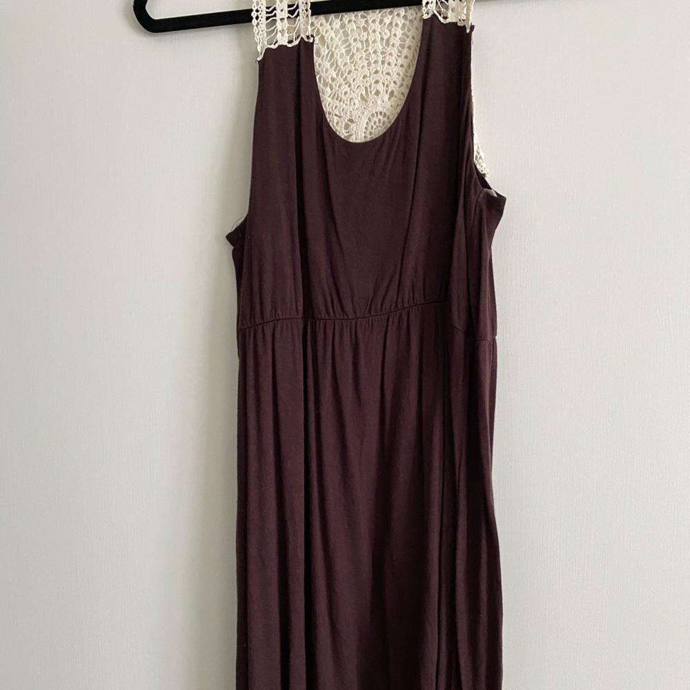 Shallow scoop neck front with lace back dress